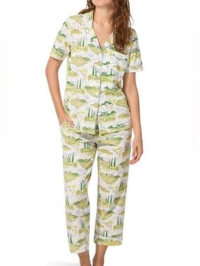BedHead Pajamas "Wine Country" vineyard Green White Stretch Jersey Cropped MED